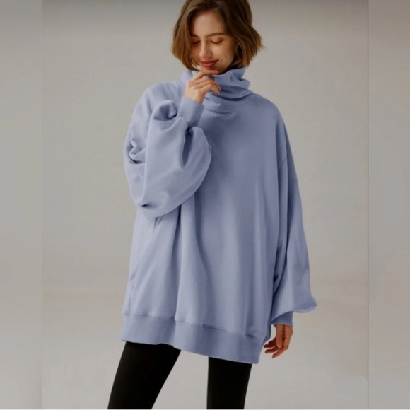 Nap Sweaters - Nap Loungewear Boxy Turtleneck Sweatshirt Women Blue Oversized Long Sleeve Large